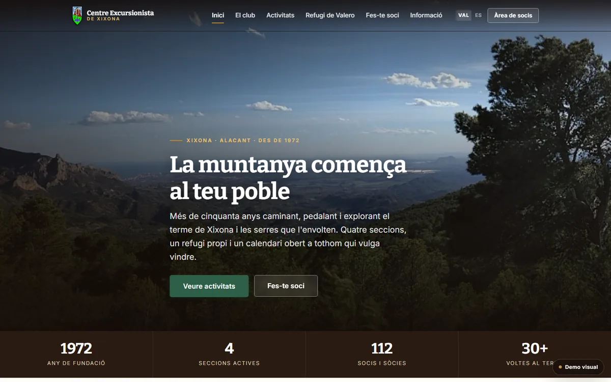 Demo de la web del Centre Excursionista de Xixona en un navegador de escritorio